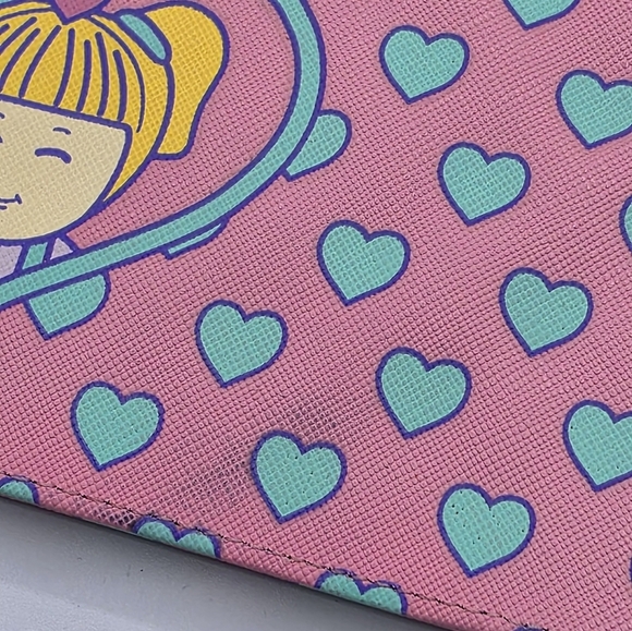 The Tiny World of Polly Pocket Teal & Pink Heart Pattern Coin & Card Clutch - Picture 6 of 8